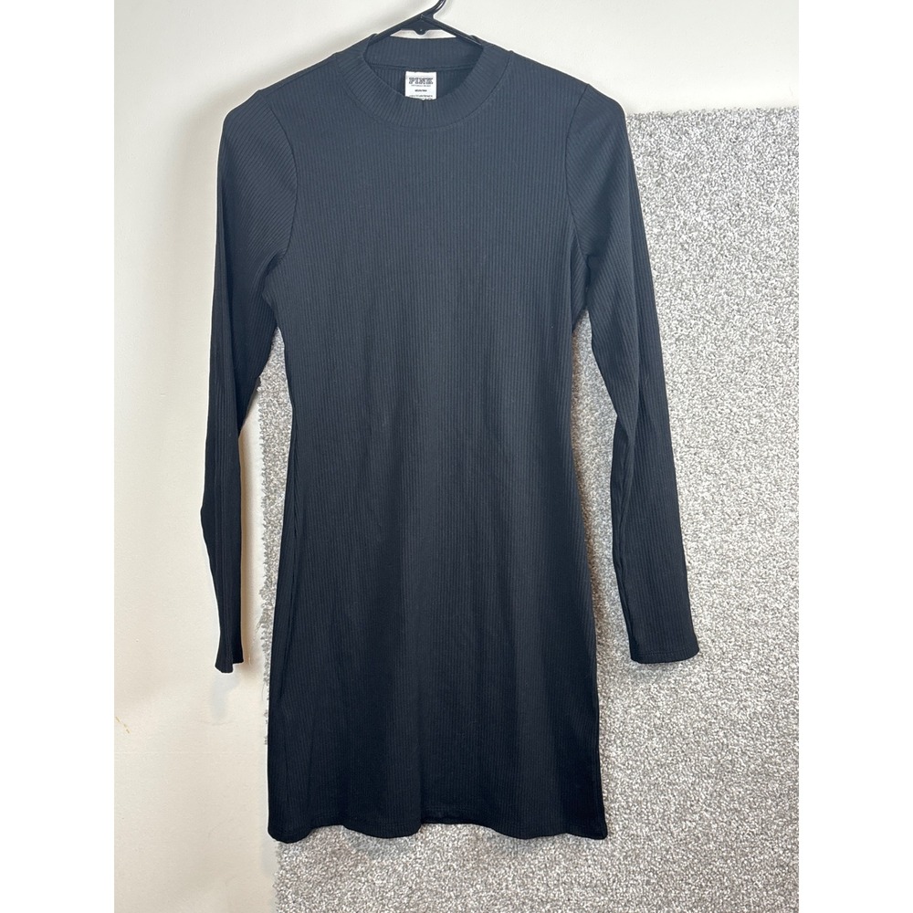 PINK Victoria's Secret Ribbed Long Sleeve Crew Neck Mini Dress Black Size Medium